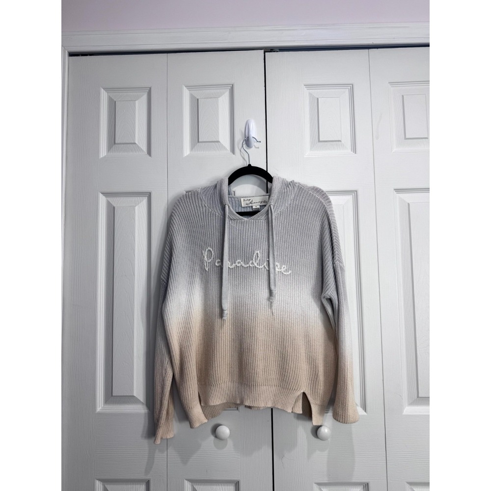 Vintage Havana Paradise Embroidered Hoodie Women's Small Beige Ombre Knit Y2K